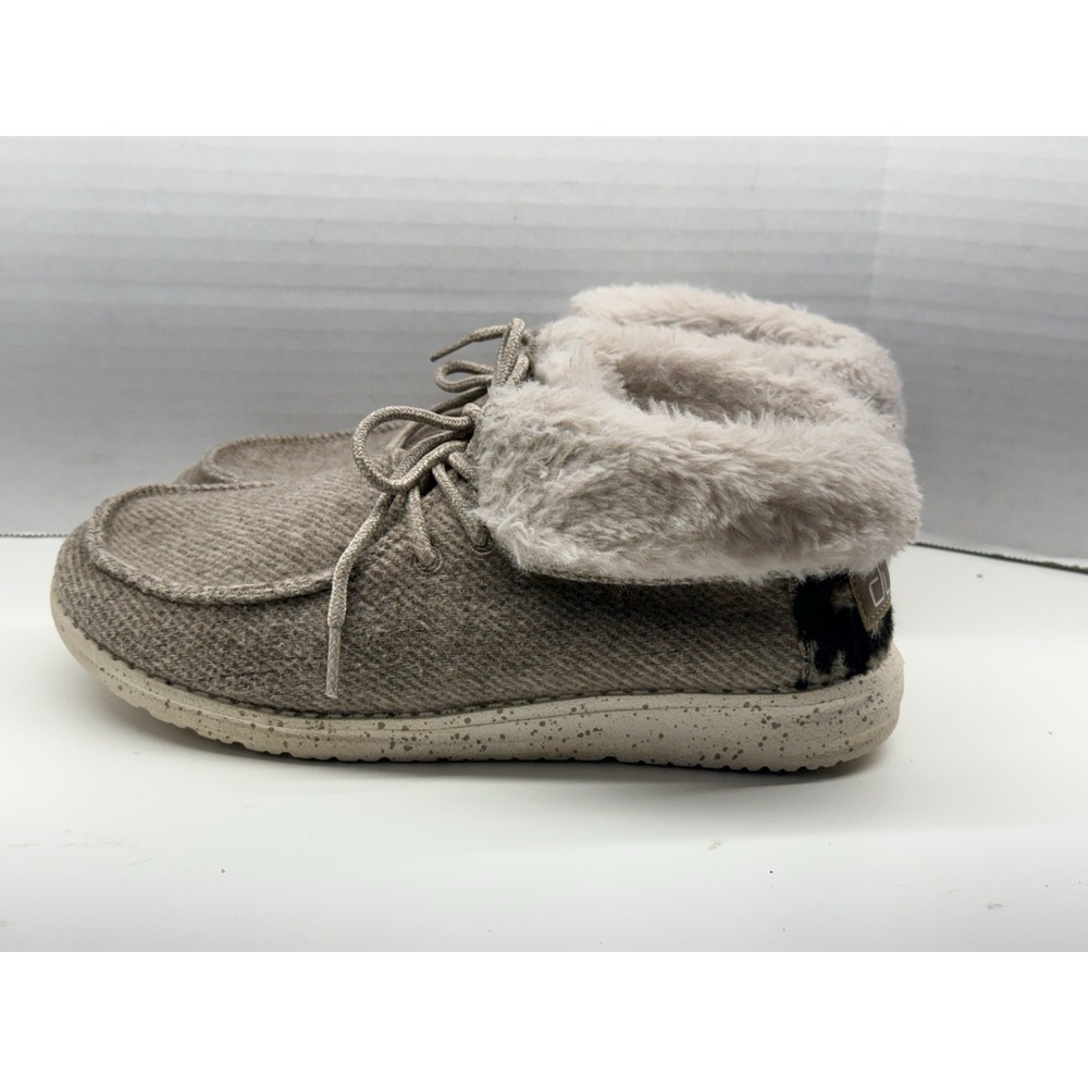 Hey Dude Women's Sz 6 Britt Leopard Trim w/‎ Fold Down Faux Fur Lining Shoes